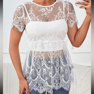 Sheer Lace Peplum Top